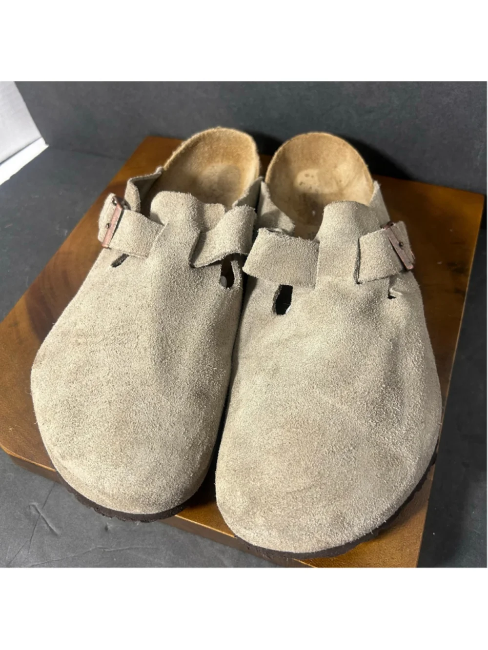 Men's Birkenstock Boston Suede Loafers Beige Size 10 Hippie Boho Comfort Slip On